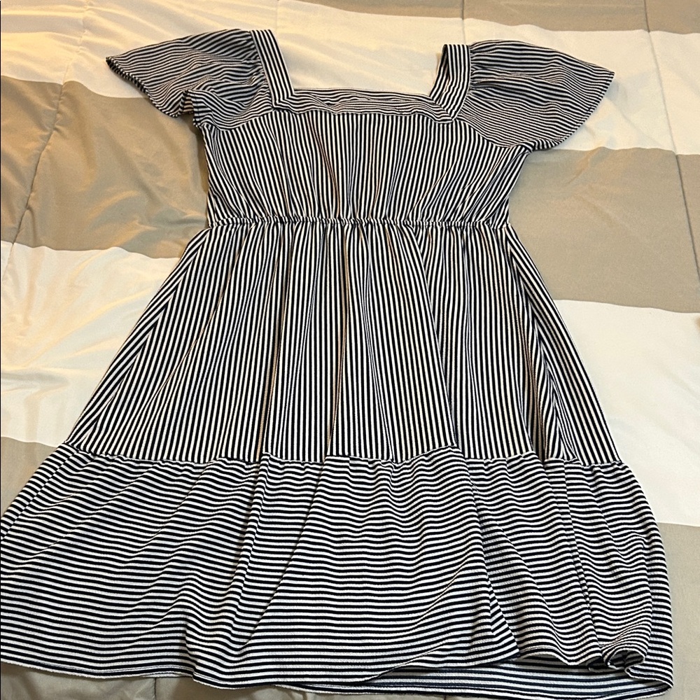 Monteau Navy and White Striped Blouse